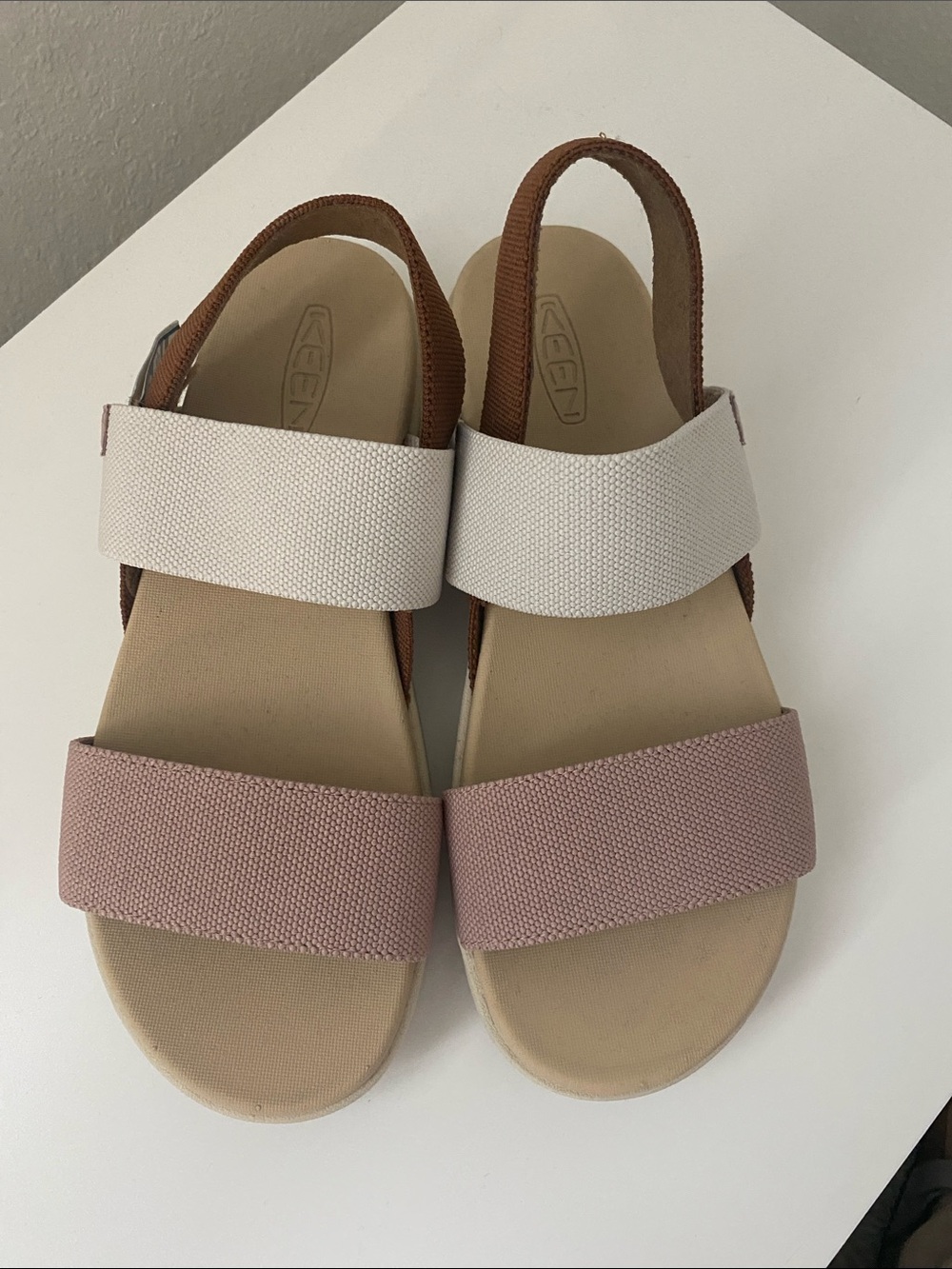KEEN Women's Pink, White & Brown Dual-Strap Slingback Sandals